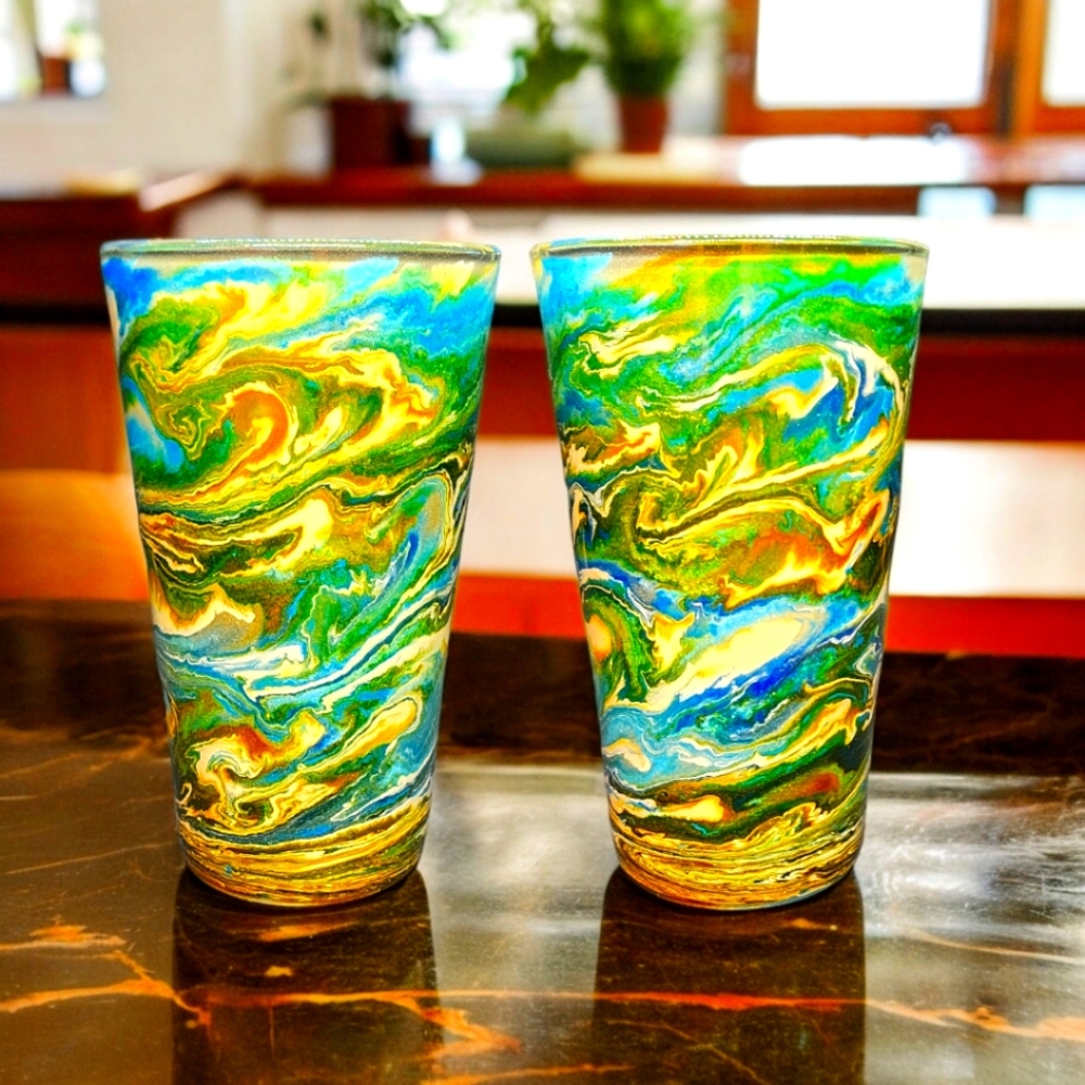 (2) Sand Art Inspired/17oz Drinking Glass Set